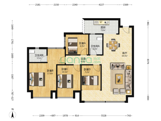 仁寿中心城二期 4室1厅2卫 109平方