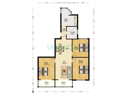 冠秀公寓 3室1厅1卫 125平方