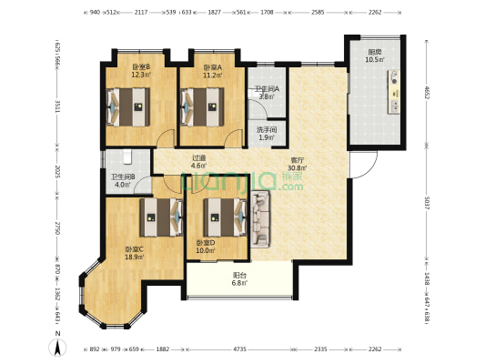 东韵花园 4室1厅3卫 141平方