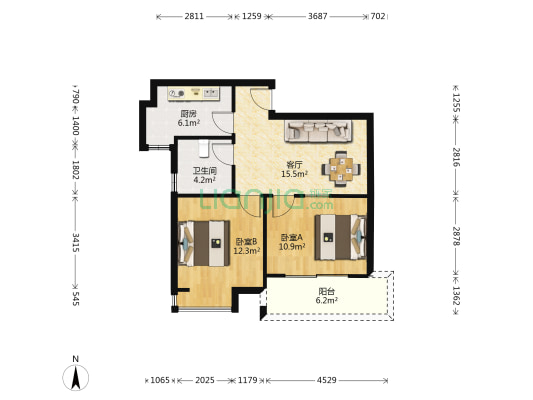 利一家园 2室1厅1卫 105平方