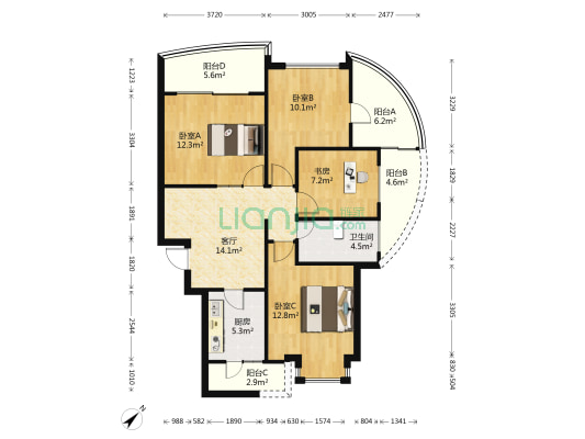 椰岛广场 4室1厅1卫 98平方