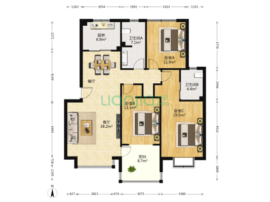 彭城大院 3室1厅2卫 163平方