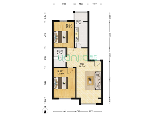 金色河畔 2室1厅1卫 84平方