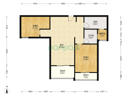 建业十八城 2室1厅1卫 107平方