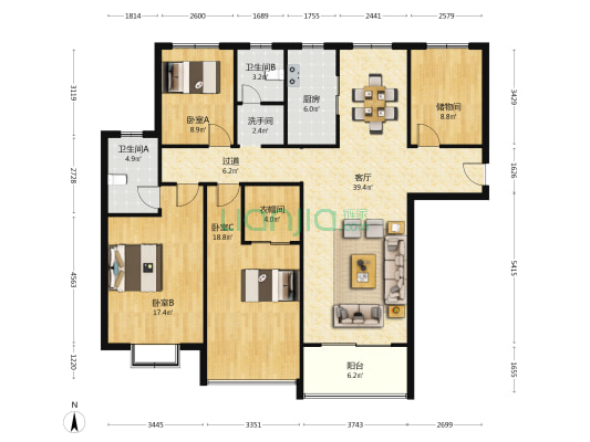 万科悦城华府 3室1厅3卫 146平方