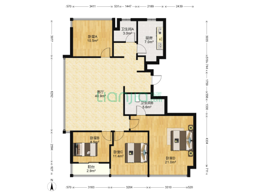 嘉城梓園 4室1厅2卫 137平方