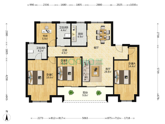 万科东昇和院 4室1厅2卫 131平方