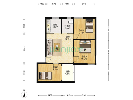 上南大厦 3室1厅1卫 94平方