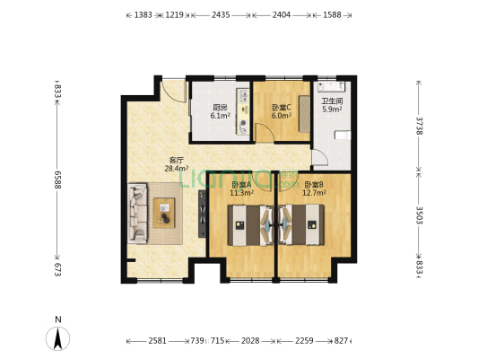 万科未来之光 3室1厅1卫 98平方