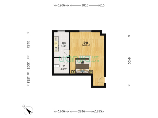 松龙花园 1室0厅1卫 41平方