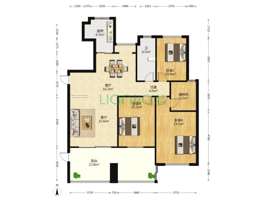 山水名家 3室2厅1卫 161平方