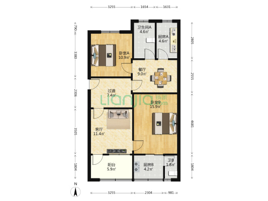 火星镇政府宿舍 2室2厅2卫 91平方