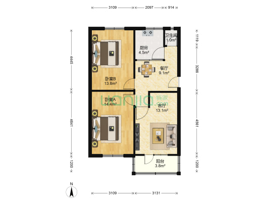 中科院兰州分院家属院（渭源路） 2室2厅1卫 66平方