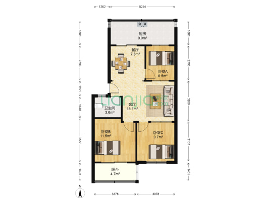 一中家属楼 3室2厅1卫 80平方
