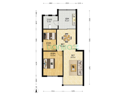 民乐新村 2室2厅1卫 78平方