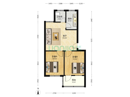 开化社区 2室1厅1卫 66平方