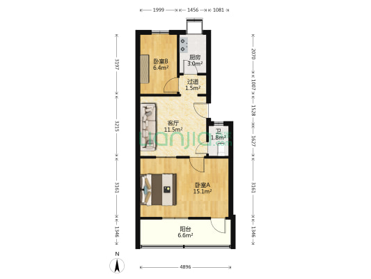 石牌岭路82号 2室1厅1卫 56平方