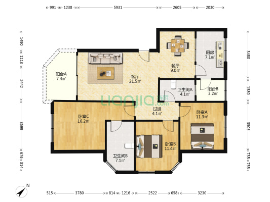 黎屋围村 3室2厅2卫 121平方