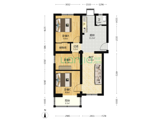 高家坡社区 3室1厅1卫 75平方