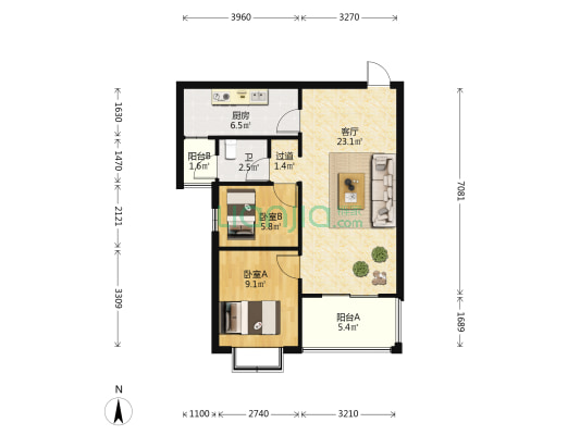万科城阅峰上 2室1厅1卫 77平方