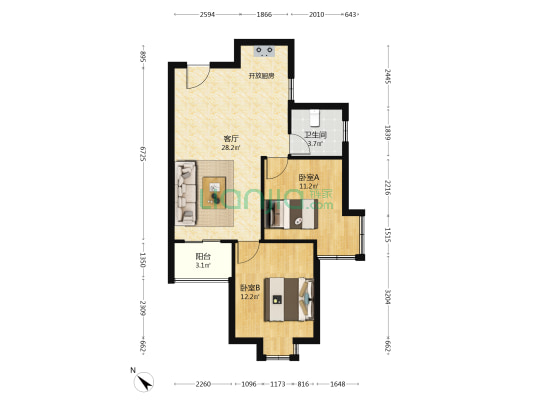 新城丽景 2室1厅1卫 77平方