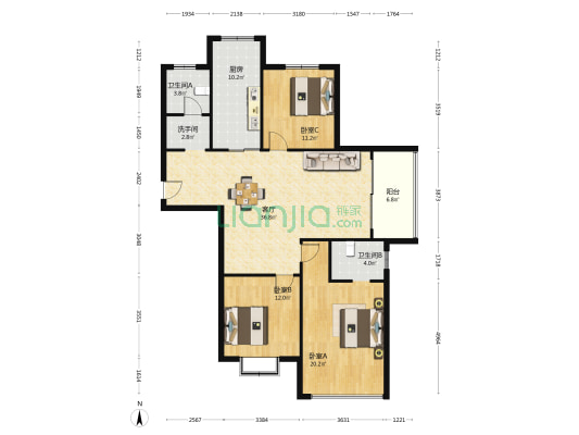 香堤雅郡花苑 3室1厅3卫 146平方