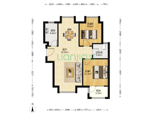 四季花语三期 2室1厅1卫 86平方