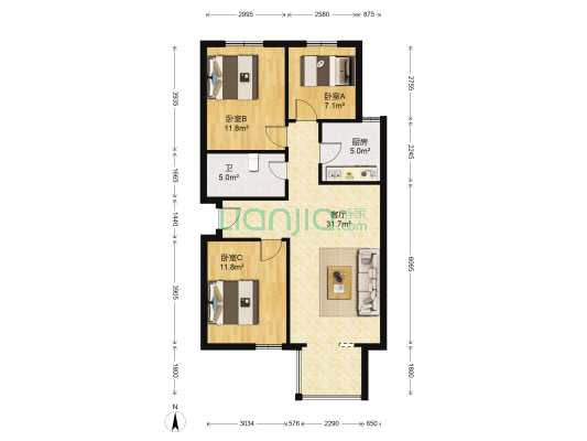 鹭港小区 3室1厅1卫 104平方
