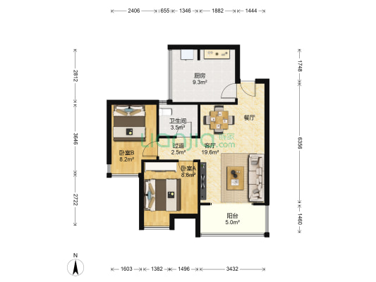 绿林书院 2室1厅1卫 70平方