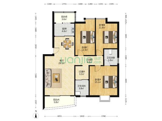 翠景苑(花都) 3室1厅2卫 116平方