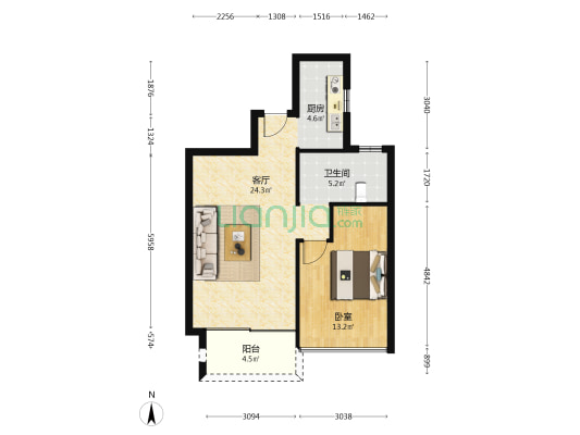 清江名潮院 1室1厅1卫 66平方