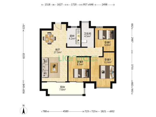 祥源花世界汀兰湾 3室1厅1卫 94平方