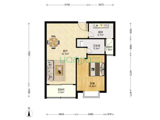 宛平南苑 1室1厅1卫 82平方
