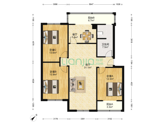 友谊小区 3室2厅1卫 113平方