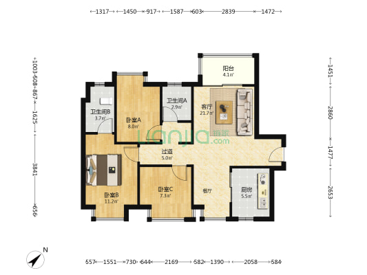 融创云玥臺 3室1厅2卫 92平方