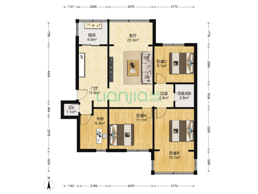 中南大街58号 4室1厅2卫 100平方