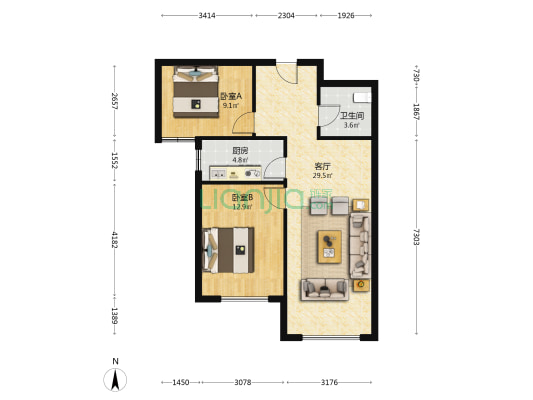 精装修两居，两梯四户，业主诚意出售 房本满二-户型图