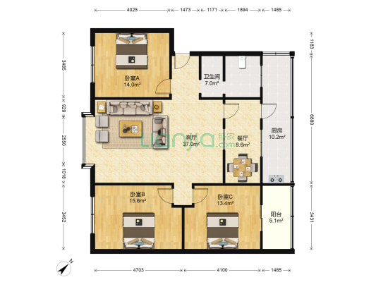致富园 3室2厅1卫 121平方