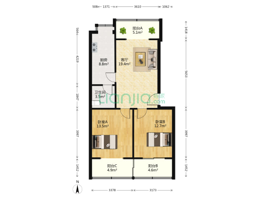 长航小区 2室1厅1卫 79平方