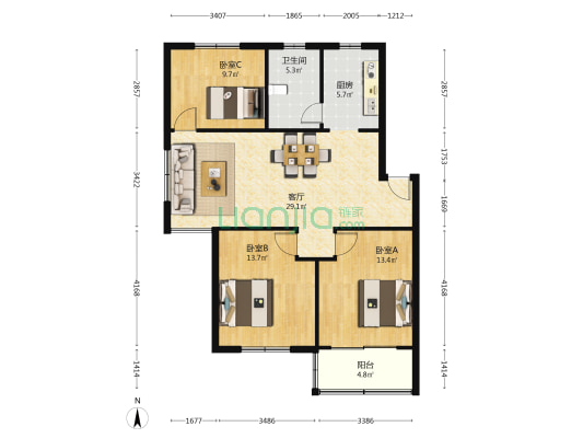芳草路253弄 3室1厅1卫 96平方