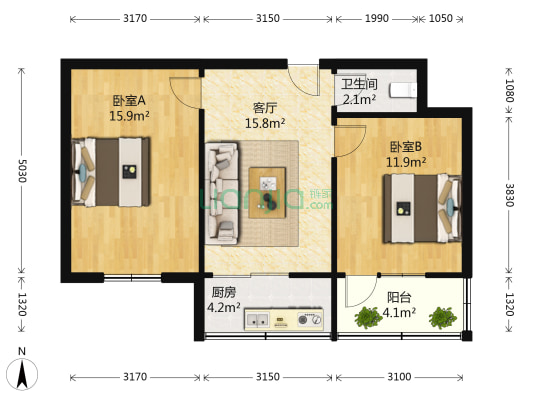 六通房地产开发有限公司 2室1厅1卫 72平方