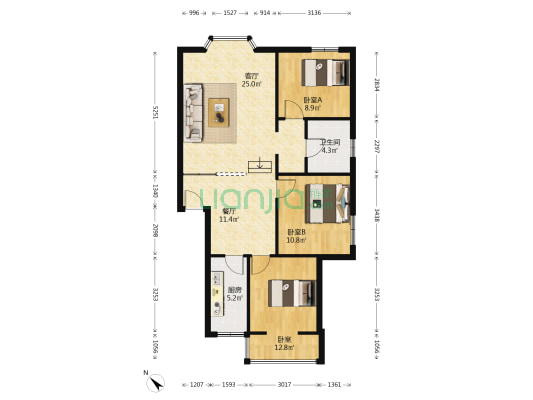 王府花园三期 3室2厅1卫 95平方