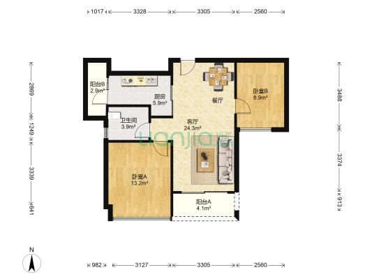 华发水岸一期 2室1厅1卫 74平方