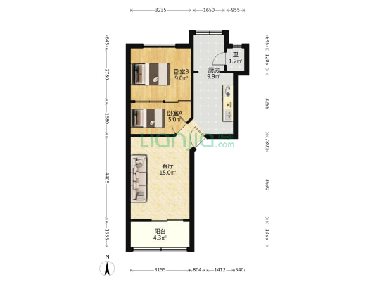 省府路13号 2室1厅1卫 52平方