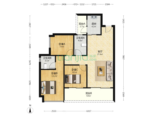 华丰金湾 3室1厅2卫 98平方