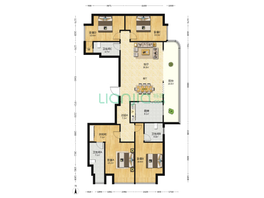 龙江金茂府 4室1厅3卫 196平方