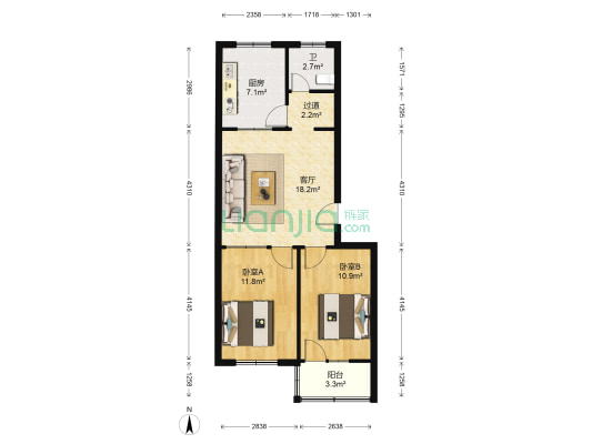 刘家园小区 2室1厅1卫 76平方