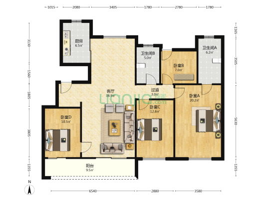卓越樾山晴翠 4室1厅2卫 139平方