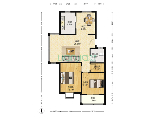 江城世家 2室2厅1卫 87平方