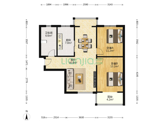 兰石家园 2室1厅1卫 95平方